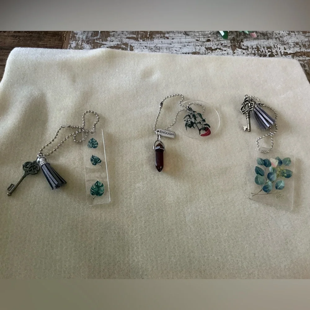 Set of 3 handmade rearview mirror hangars.  Chain is 10”